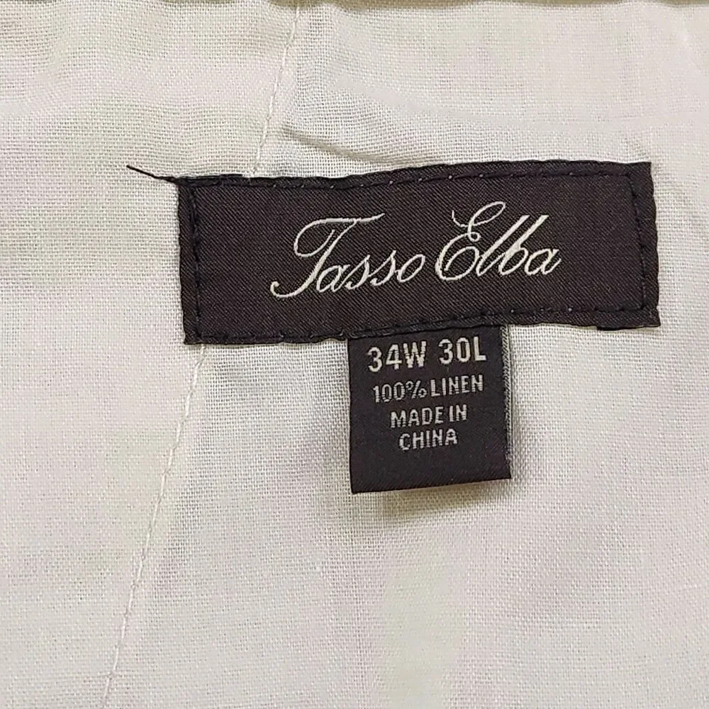 Tasso Elba 100% Linen Pants Mens Size 34x30 Beige Tan Straight Flat Casual Beach